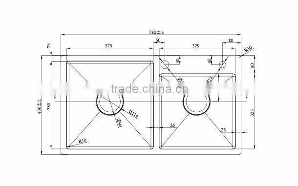 Double Bowl Style Without Faucet 4mm Thickness kitchen Sink designs