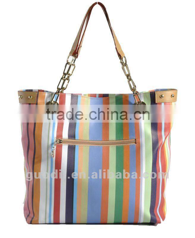 Summer hot! Multi stripe PU tote bags fashion ladies handbags 2012