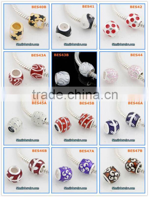 Wholesale White Enamel and Black CZ Sterling Silver Jewelry Beads BES58