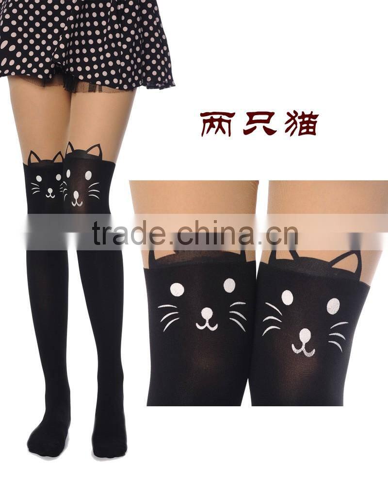 WONDQ Sexy Cat Heart Rose Tattoo Pantyhose And Tights Woman