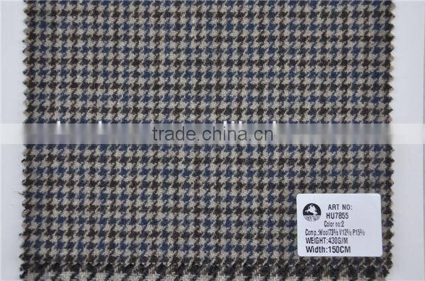 Hot sell high quality brown wool viscos blend polyester dog tooth woolen coat fabric