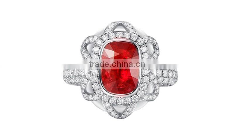 guangzhou factory jewellery gold fashionable18k gold inlay diamond red natual gemstone ruby ring for women precious gold jewelry