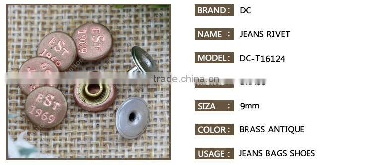 SGS Fashion metal jean rivet with embossed logo rivet stud for shoes
