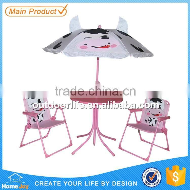 Hot selling cheap kids table and chair set with umbrella, folding children patio