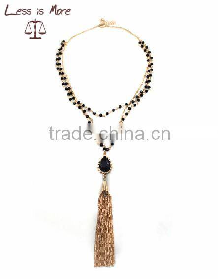 Black beaded tassel necklace