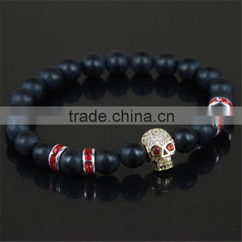 kjl-cst5 New design charm gold/silver skull head men bracelet natural 8mm matte grind stone beads women bracelet as a gift