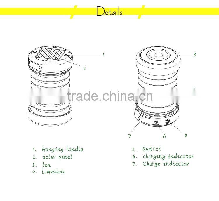 800mah Solar Power Bank LED Camping Lantern/ Collapsible Mobile Phone Charger Flashlight