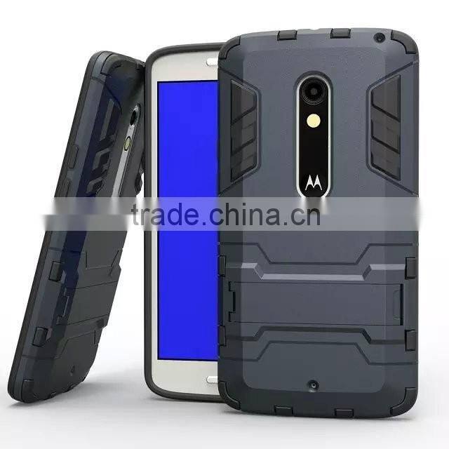 2 In 1 Hot Selling Iron-Bear Stand Rugged Hybrid Protective Case for Moto X Play