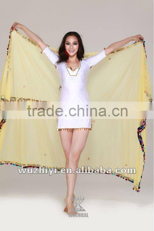 Guangzhou Qiancai Wuchieal 2013 elegant colorful bellydance veils,plus size shining Belly Dance veils (SJ015)