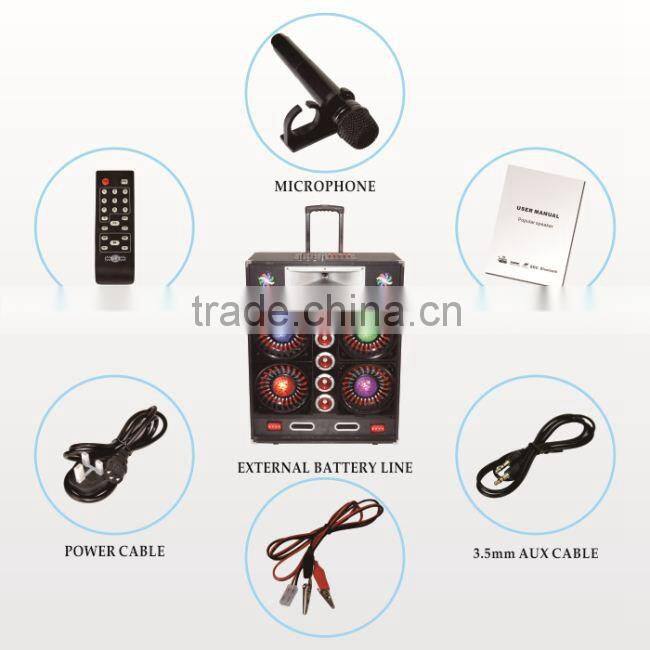 2014 new rechargeable portable speaker with wireless MIC, bluetooth ,USB,TF card ,FM radio L-105