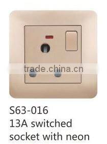 Aluminum brush Panel South African standard swithed socket with neon