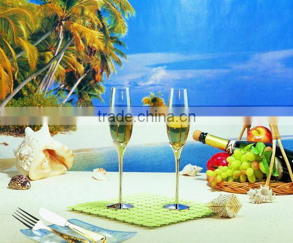Clear lead free crystal unique cheap color champagne flutes with metal stand