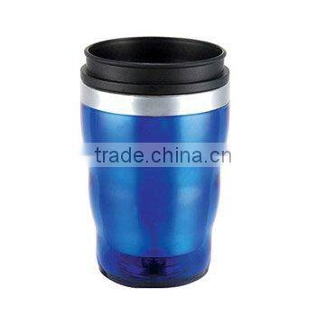 Colorful travel mug with Slim waist design ,plastic outer stainless stell inner