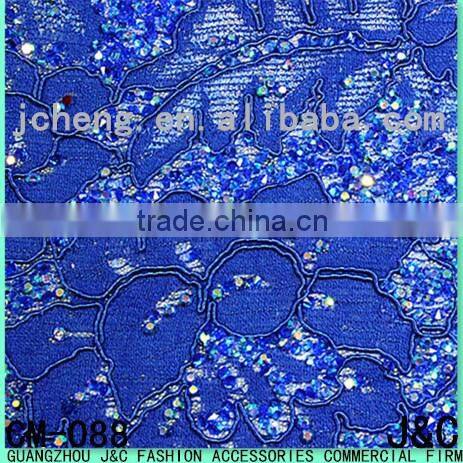 24*40cm blue color lace rhinestone hot fix Rhinestone mesh