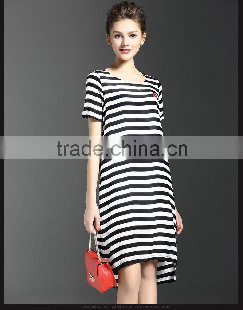 Women's Clothing Casual Temperament Simple Sexy Short-sleeved Striped dress Spring Summer wild