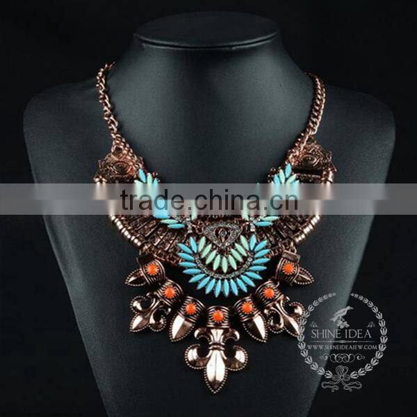 high quality vintage acrylic rhinestone chunky statement necklace tin alloy fashion women pendant necklace 6390098