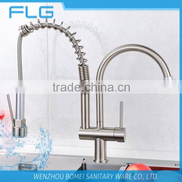Commercial Style Lead Free Nickel Brushed UPC Pull Down And Rotating Spout Combined In One Kitchen Sink Faucet Mixer Tap FLG3763