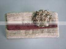 HANDKNITTING HANDMADE MUFF MADE FROM HEMP FIBER WITH LEATHER BAND