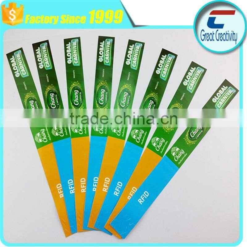 Custom logo printing disposable paper one off rfid smart wristband blacelet for festival events or exhibitions