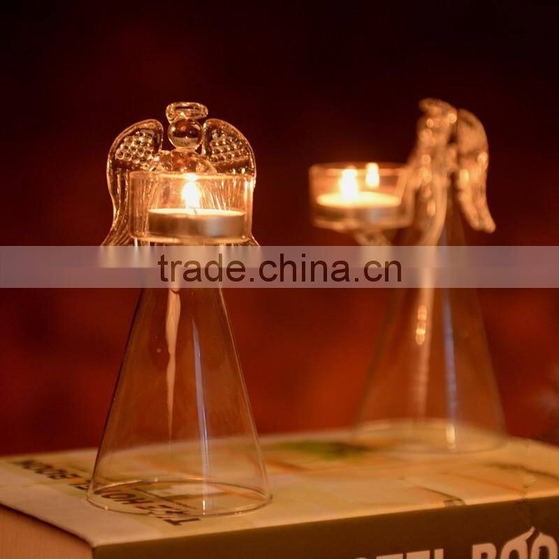 Angel wing glass candle holder