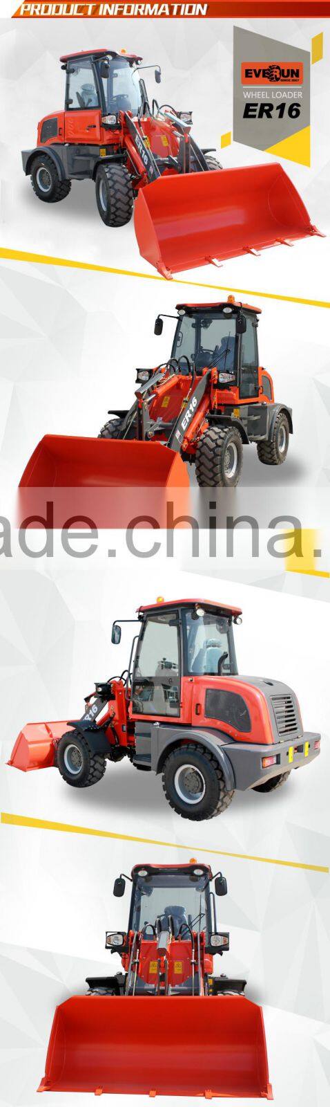 Qingdao Everun 1.6ton Front Wheel Loader with Luxury Cabin Inside
