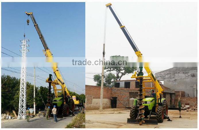 Digging and piling machine mounded on tractor with 5 tons crane