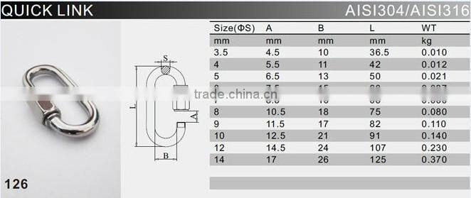 Stainless Steel 304/316 quick connector link