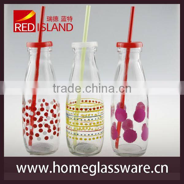 2016 hot sale glass milk bottle with decal and lid