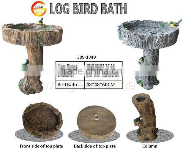 Natural wooden color Fiberglass Garden Bird Bath for Garden Decor