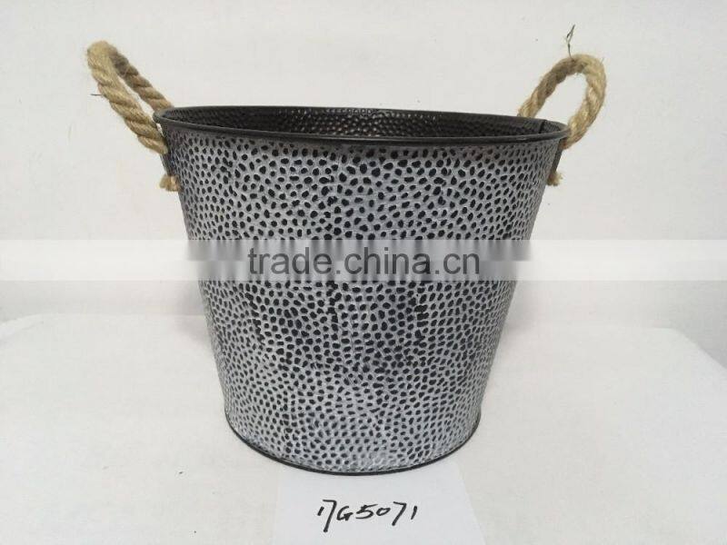 black 10" french decorative powder coated galvanized metal flower bucket for home & garden