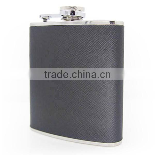 Hip flask leather wrapped flagon with high quality stainless steel