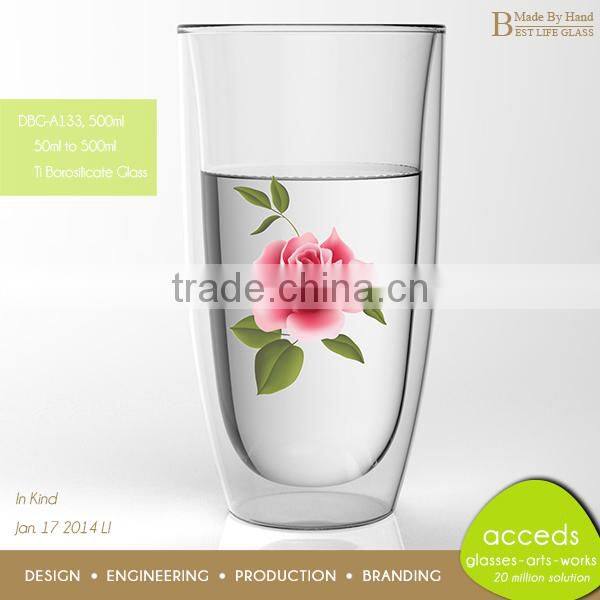 Decorative Sleeve Attched Doube Wall Glass Milk Cup In 2014