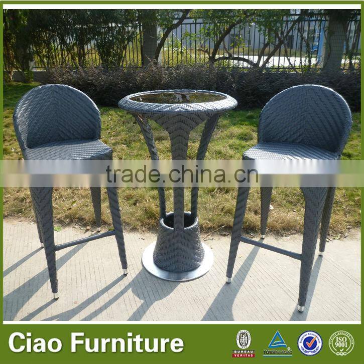 garden outdoor rattan furniturebar table set with brown glass bar stool