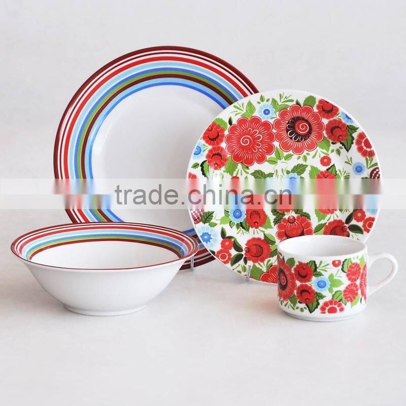 porcelain dinner set with decal,white porcelain dinnerware set,16pcs ceramic dinner set