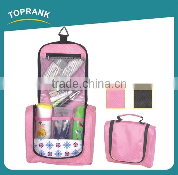 Toprank Custom Pocket-trip Beauty Display Pu Leather Hanging Travel Toiletry Bag Women Folding Toiletry Bag