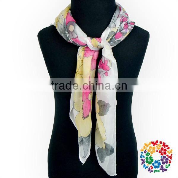 Spring Stylish Fashion Chiffon Scarf Cheap Flower Print Lady Scarf