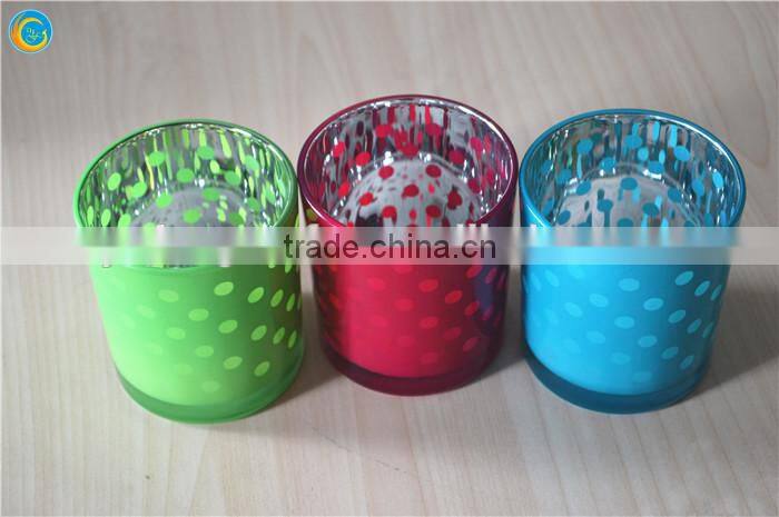 orange dotted glass candle holder