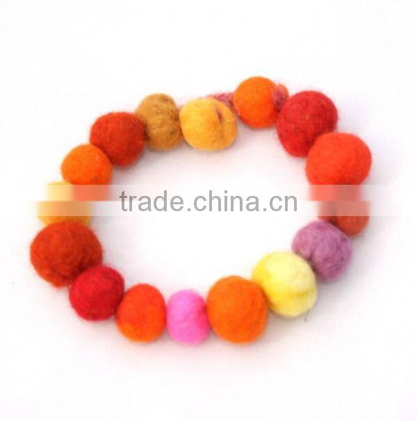 China products new products orange red yellow colorful fabric balls bangle wool felt charm bead bracelet for men women crafts
