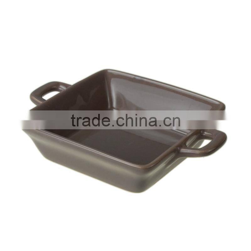 7.5"red color square ceramic bakeware with handles
