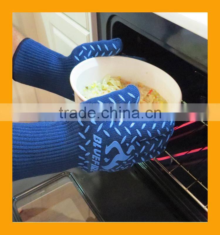 Certified 932F Silicone Heat Resistant Grilling BBQ Gloves for Cooking Baking Barbecue Potholder