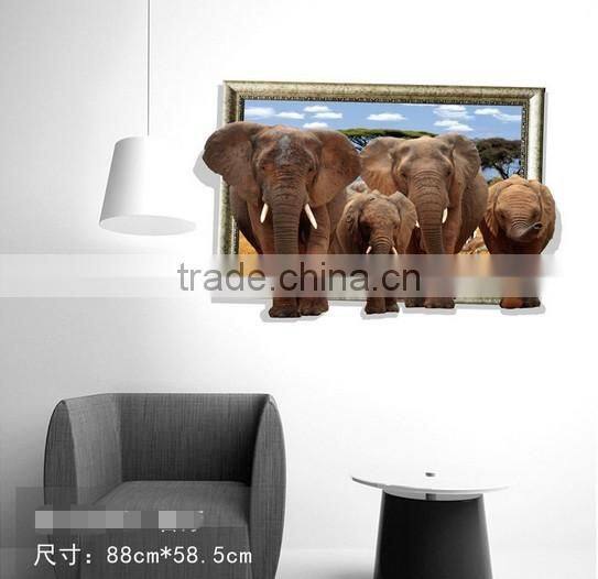 Interesting 3D Elephant Wall Sticker for kids , Removable Real Elephant Wall Sticker