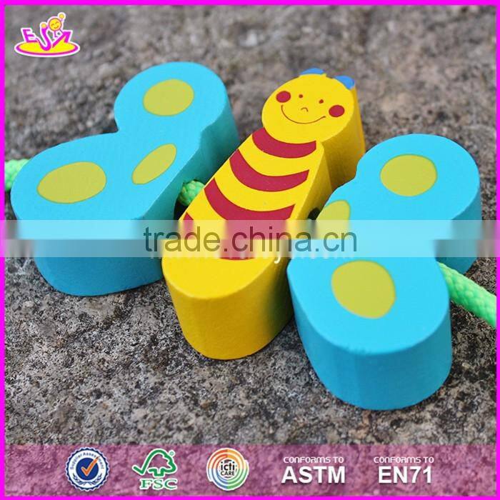2017 New design 10 pieces beads children preschool wooden lacing toys W11E064-S