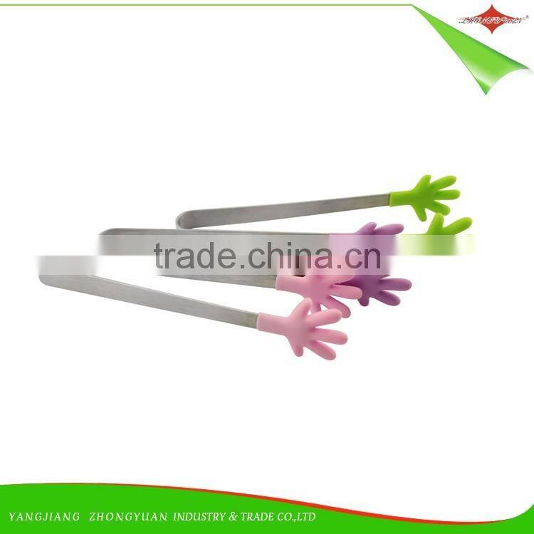 ZY-H2029A Hight Quality 5" palm shape mini silicone food tongs for promotional gift