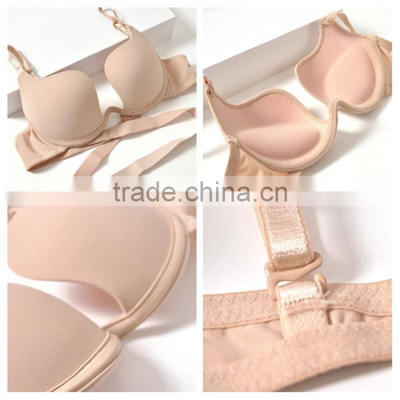 Fashion Sexy Women Bras Plunge U Seamless Convertible Adjustable Straps Push Up Bra Sutian Solid Orange/Khaki/Black Back Closure