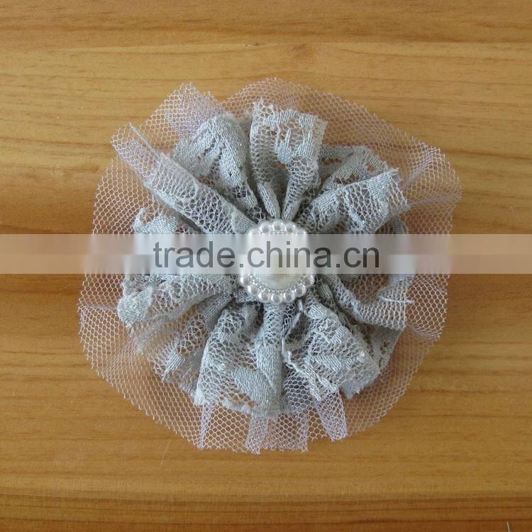lace flower with pearl bead in center for kids hair accessories