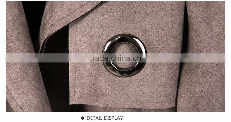 2016 Winter Trench Coat Lapel Long Sleeve Ladies Tie Waist Casual Long Outerwear Coats for wholesale