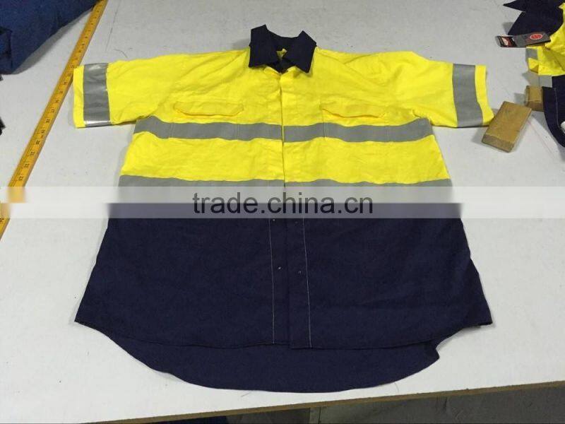 OEM custom Short Sleeves 100% cotton safety uniform Hi Vis reflective work shirts