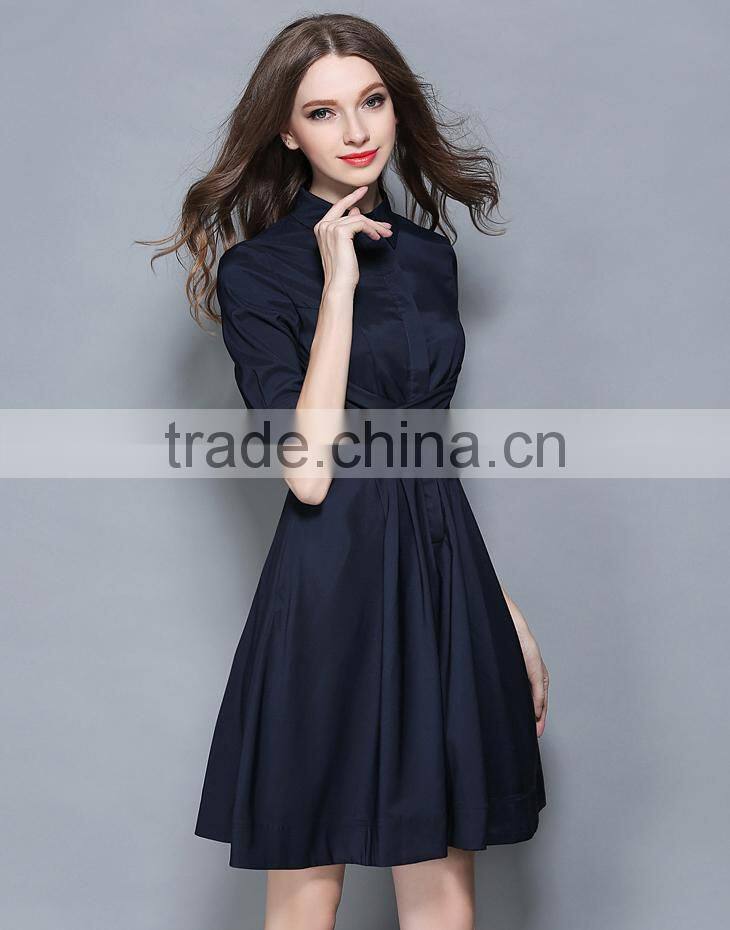 POLO Collar Middle waisted Long sleeve Formal Office Elegant Autumn Spring A-line Blouse Dress