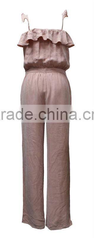 Ladies Spaghetti Strap Long Pants Design 100% Silk Evening Jumpsuits