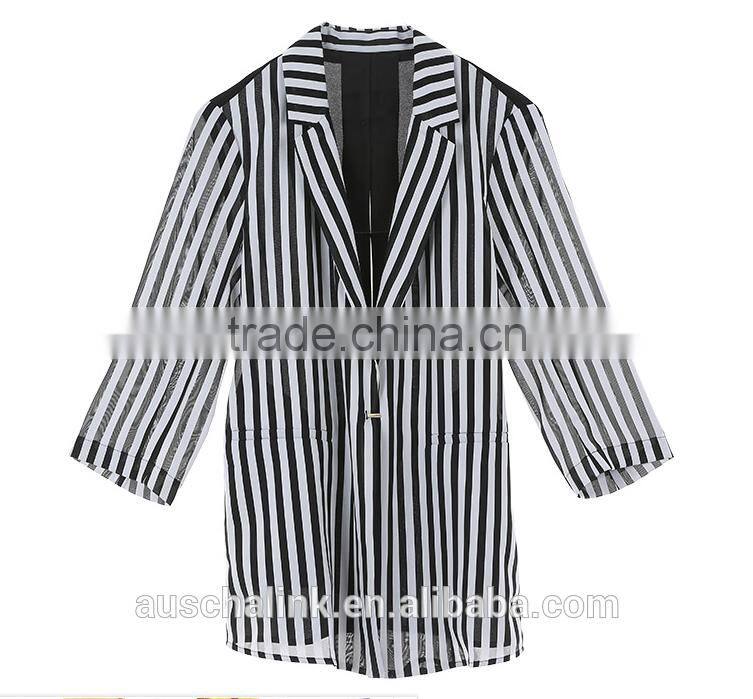 summer ladies designer black and white stripes coat customized